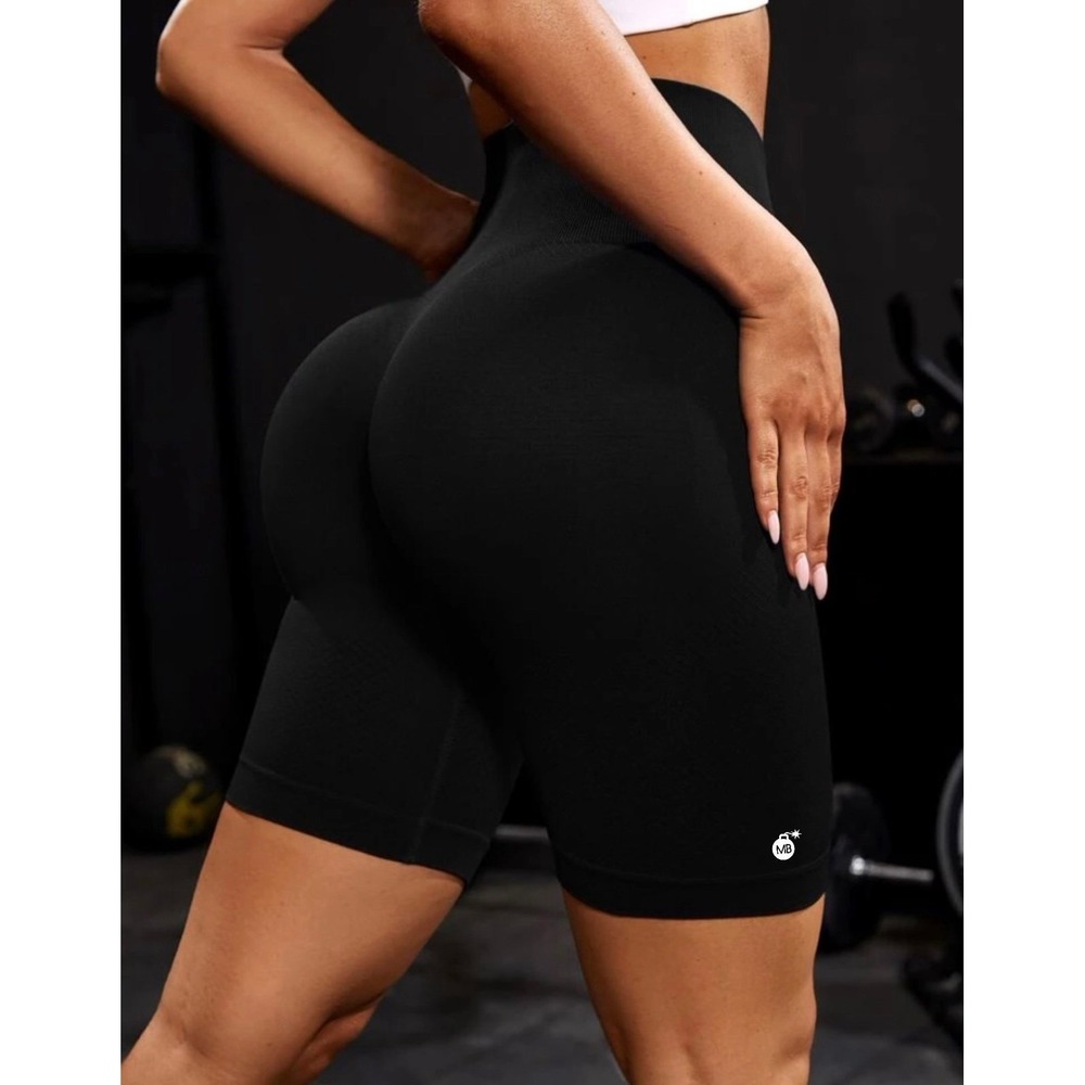 Muscle Bomb Black Scrunch Butt Athletic Gym Shorts Women Size M Seamless Gym